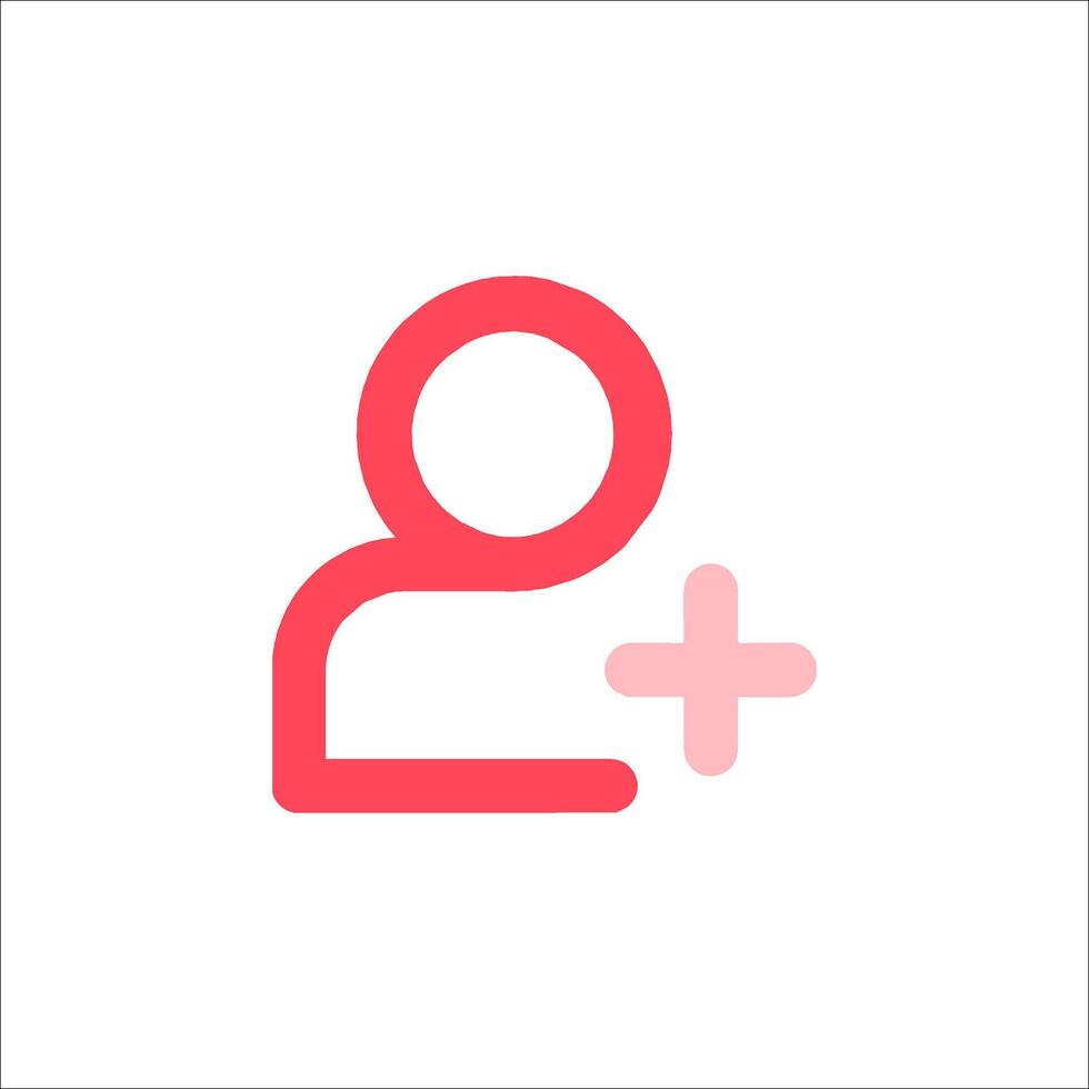 A red and pink icon with a person and a plus sign vector