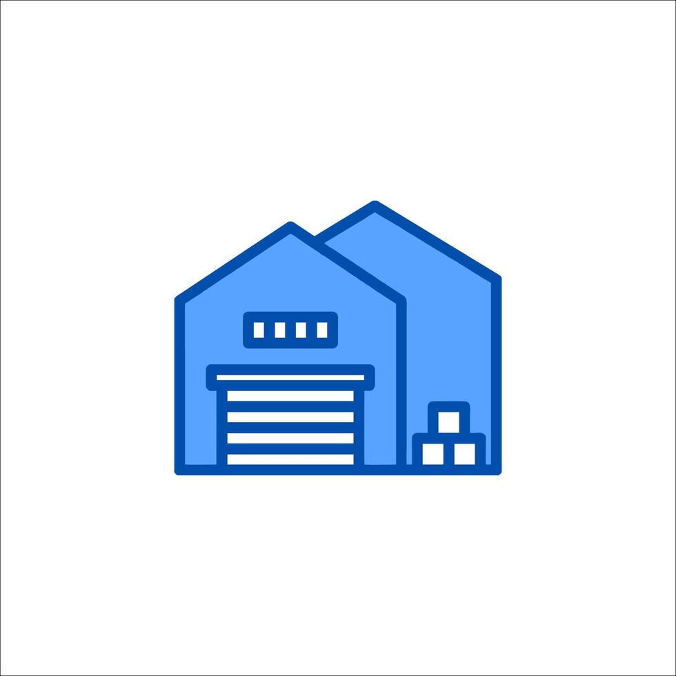 A blue warehouse icon on a white background vector