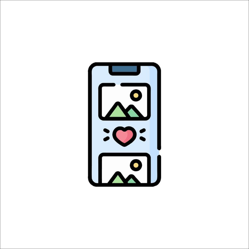 A phone with a heart on it and a picture of mountains vector
