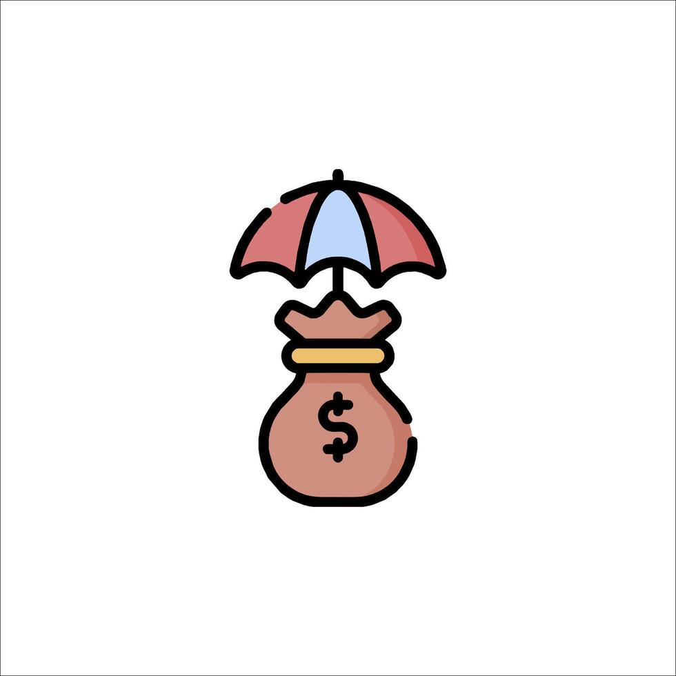 Money bag with umbrella icon illustration vector
