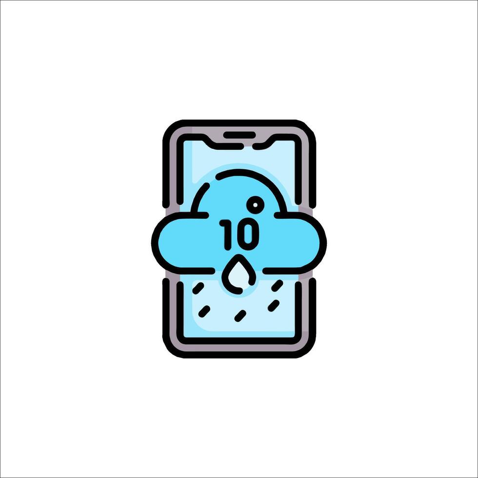 A phone with a cloud and rain drops on it vector