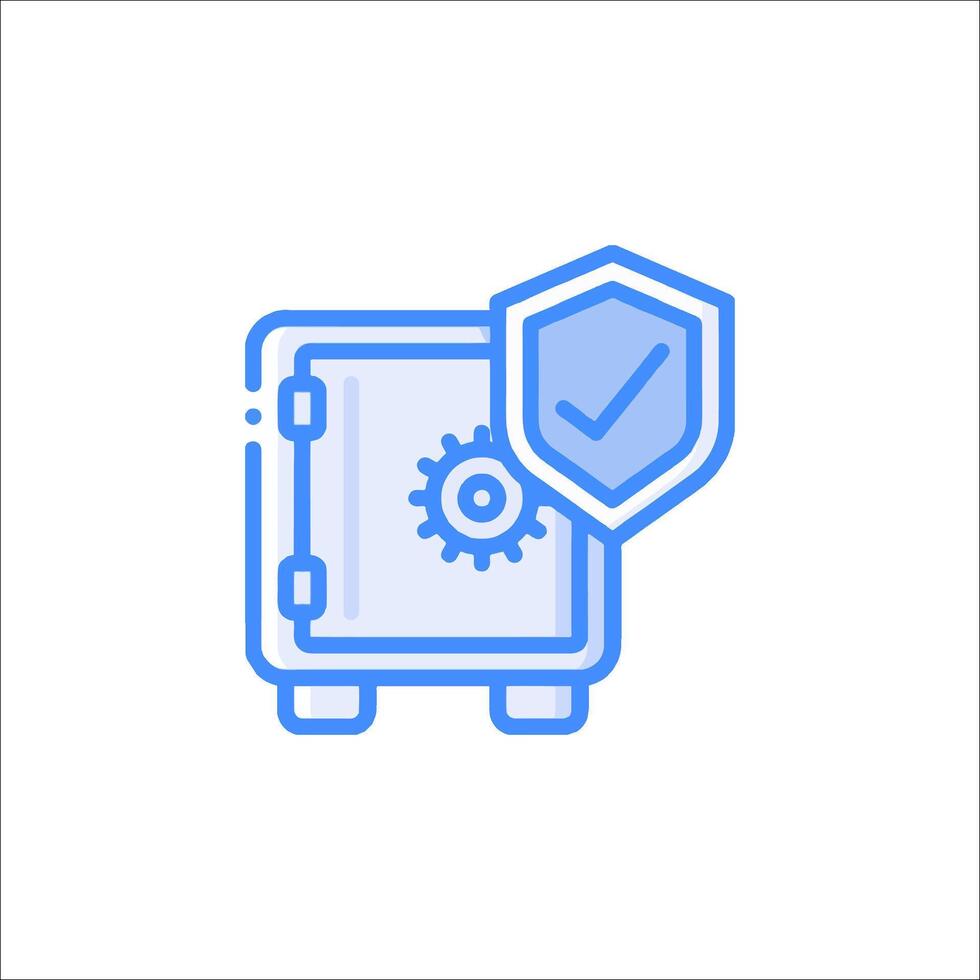 A blue icon of a safe with a check mark vector