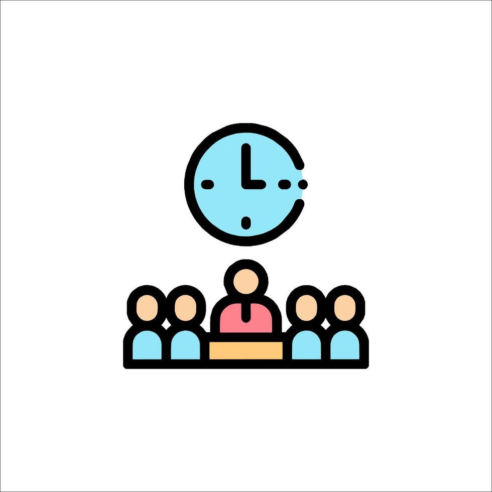 A meeting with people in front of a clock vector