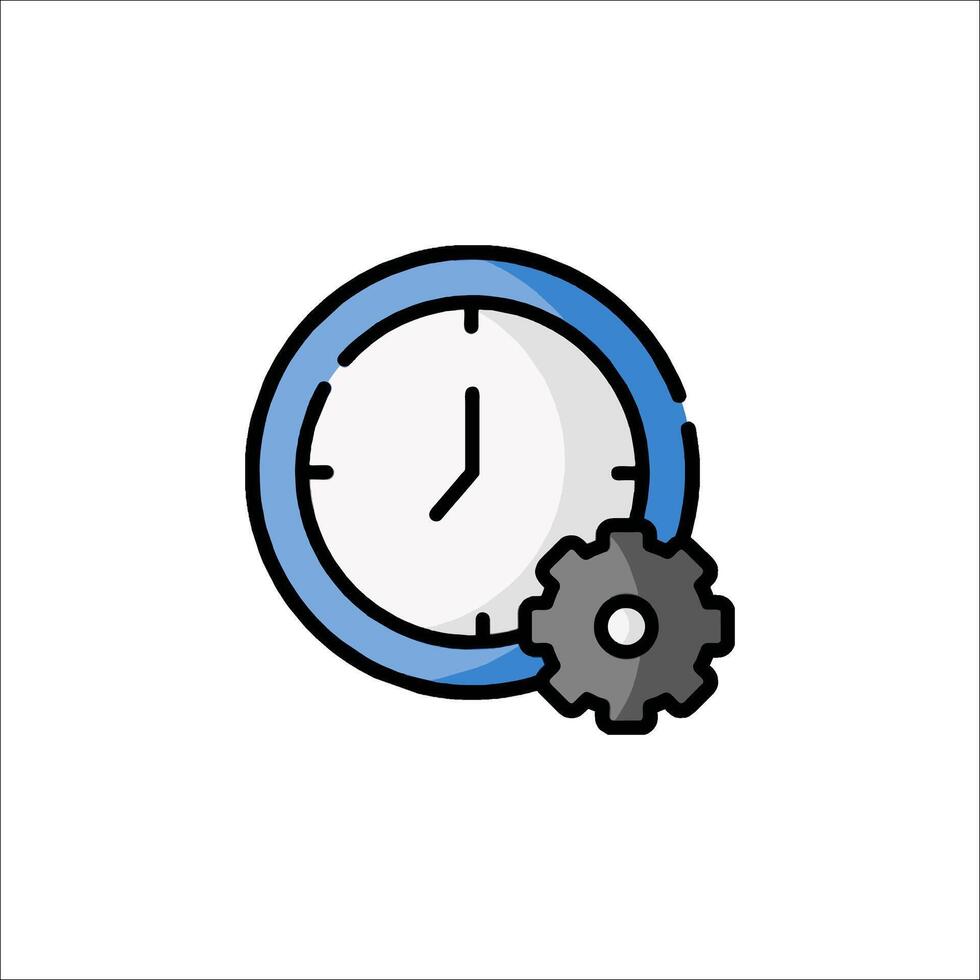 Clock and gear icon on white background vector