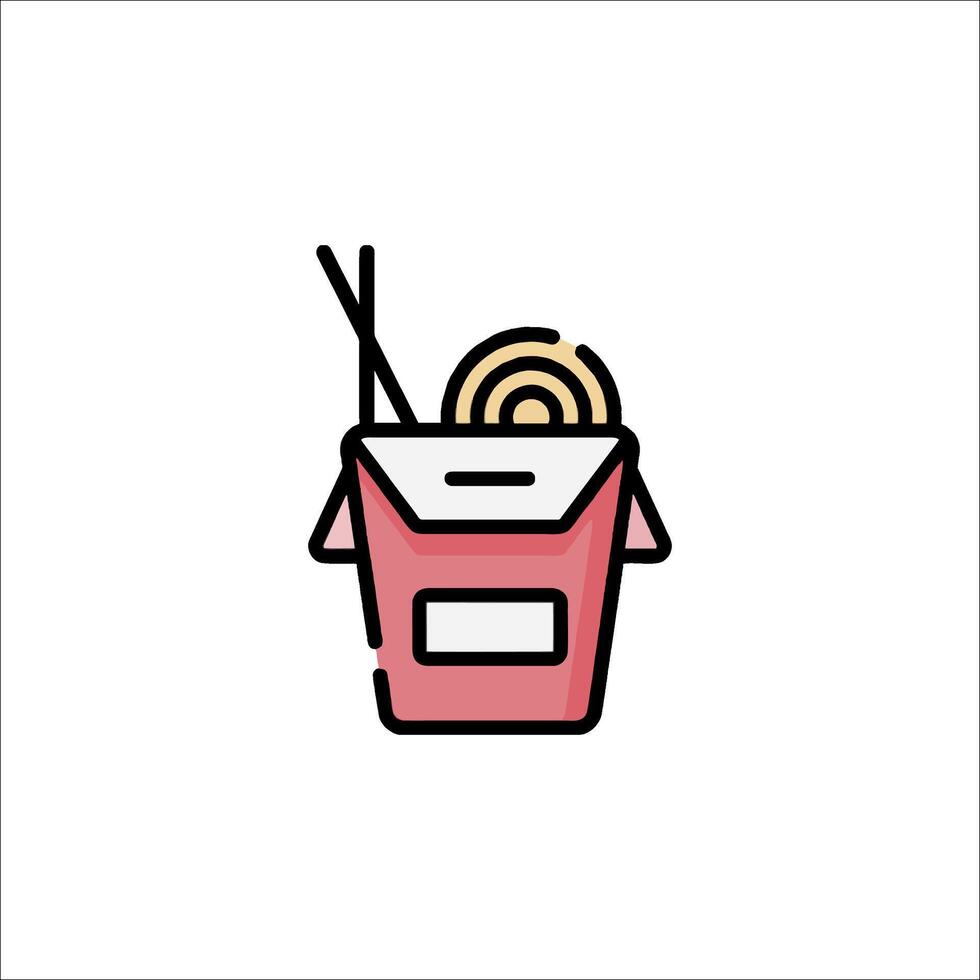 A red and white box with chopsticks and noodles vector