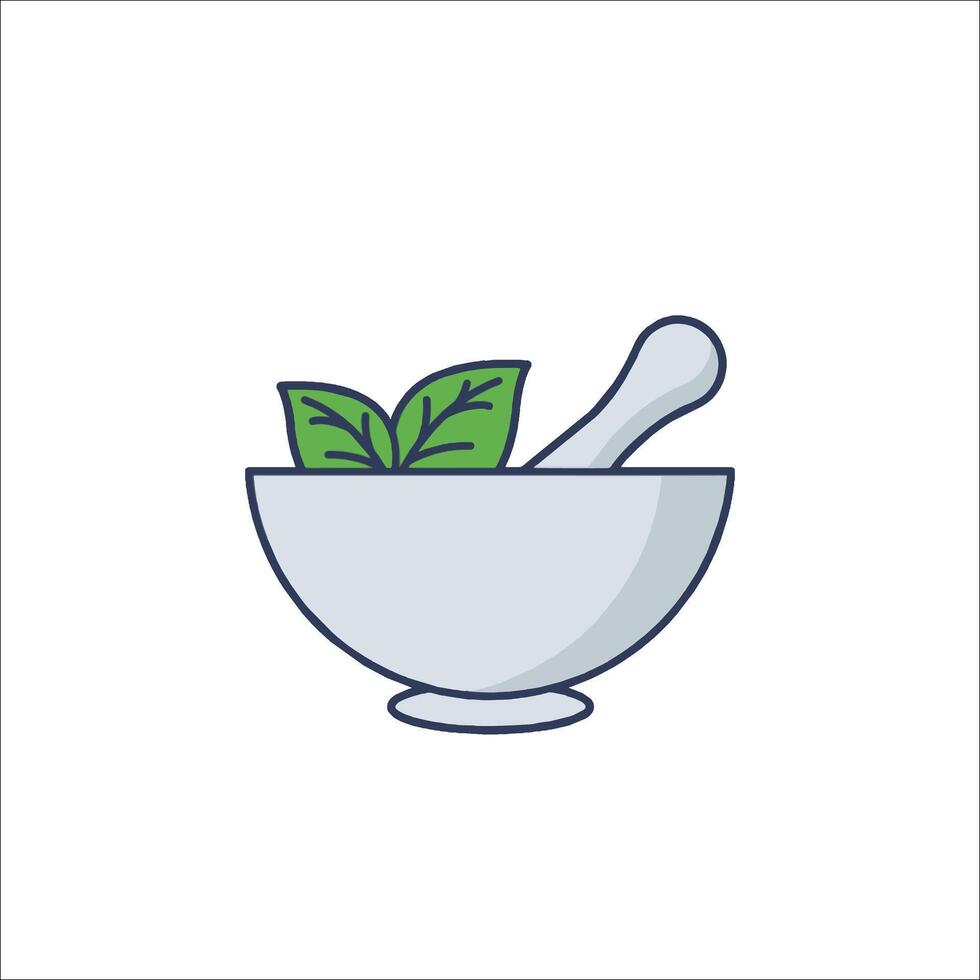 A bowl with a spoon and a leaf of basil vector