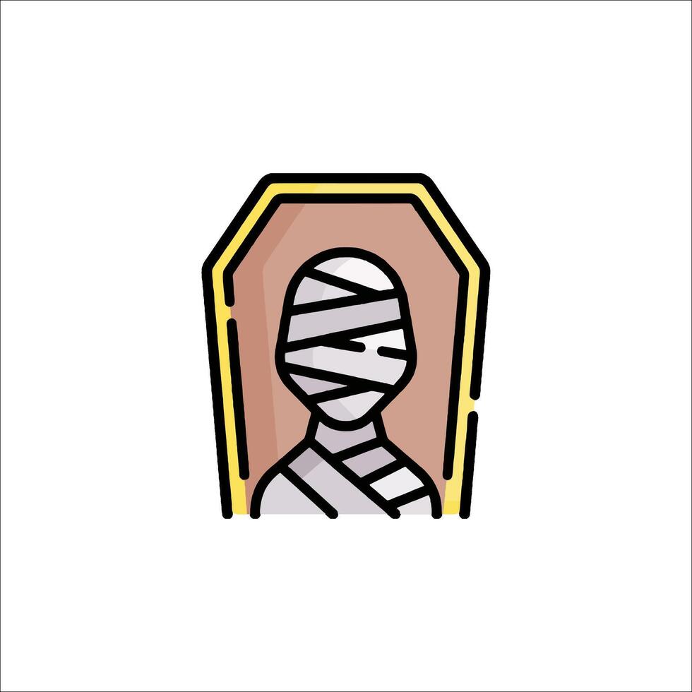 A cartoon mummy in a coffin icon vector