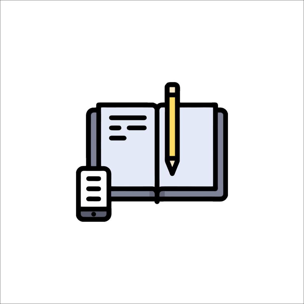 An open book with a pencil and phone icon vector