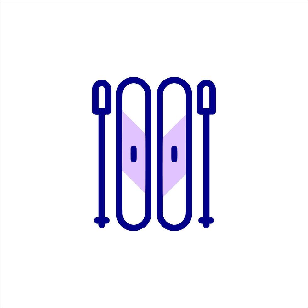 A pair of skis and a pair of poles are shown in a line vector