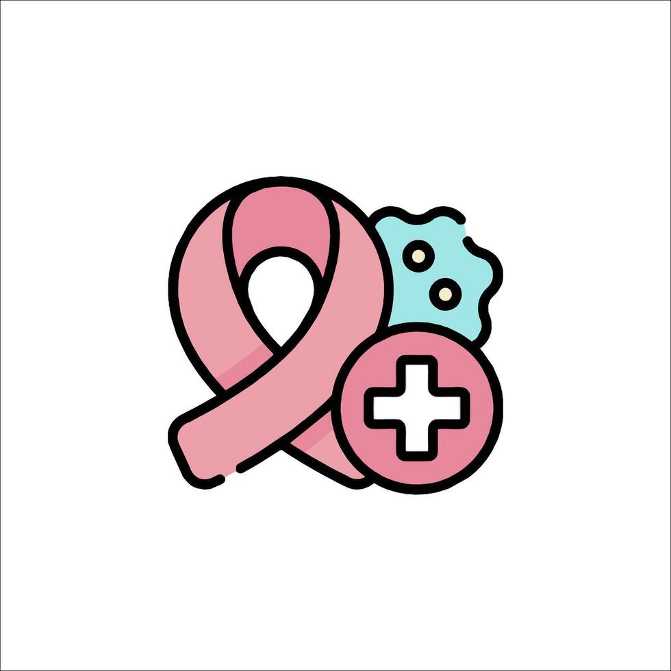 Pink ribbon and cross icon for breast cancer vector