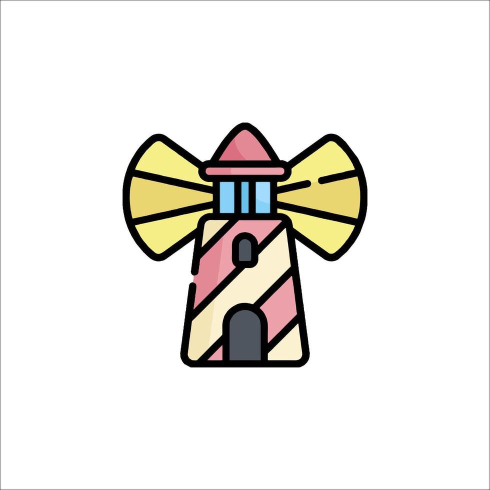 A cartoon lighthouse with a yellow and pink bow vector