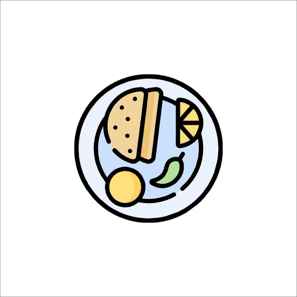 A hamburger and a slice of lemon on a plate vector