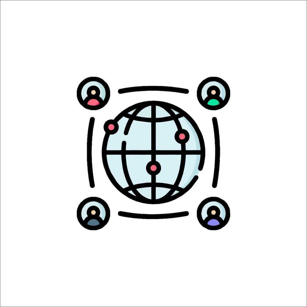 A globe with people around it and a circle around it vector