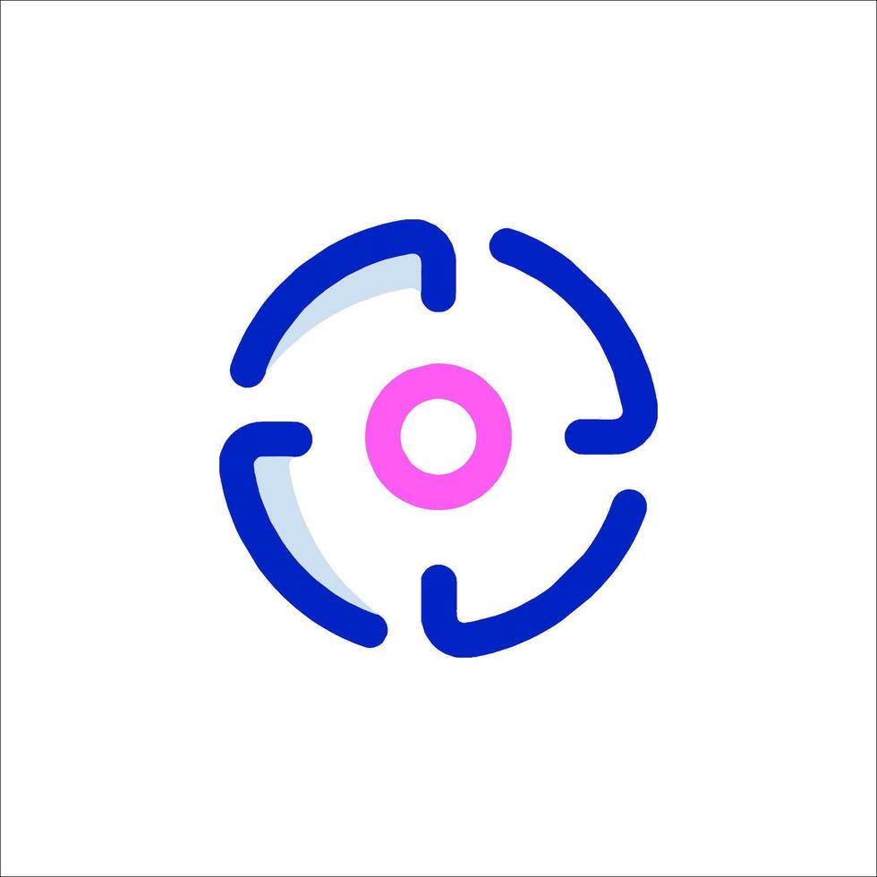 A circular logo with a pink and blue color scheme vector