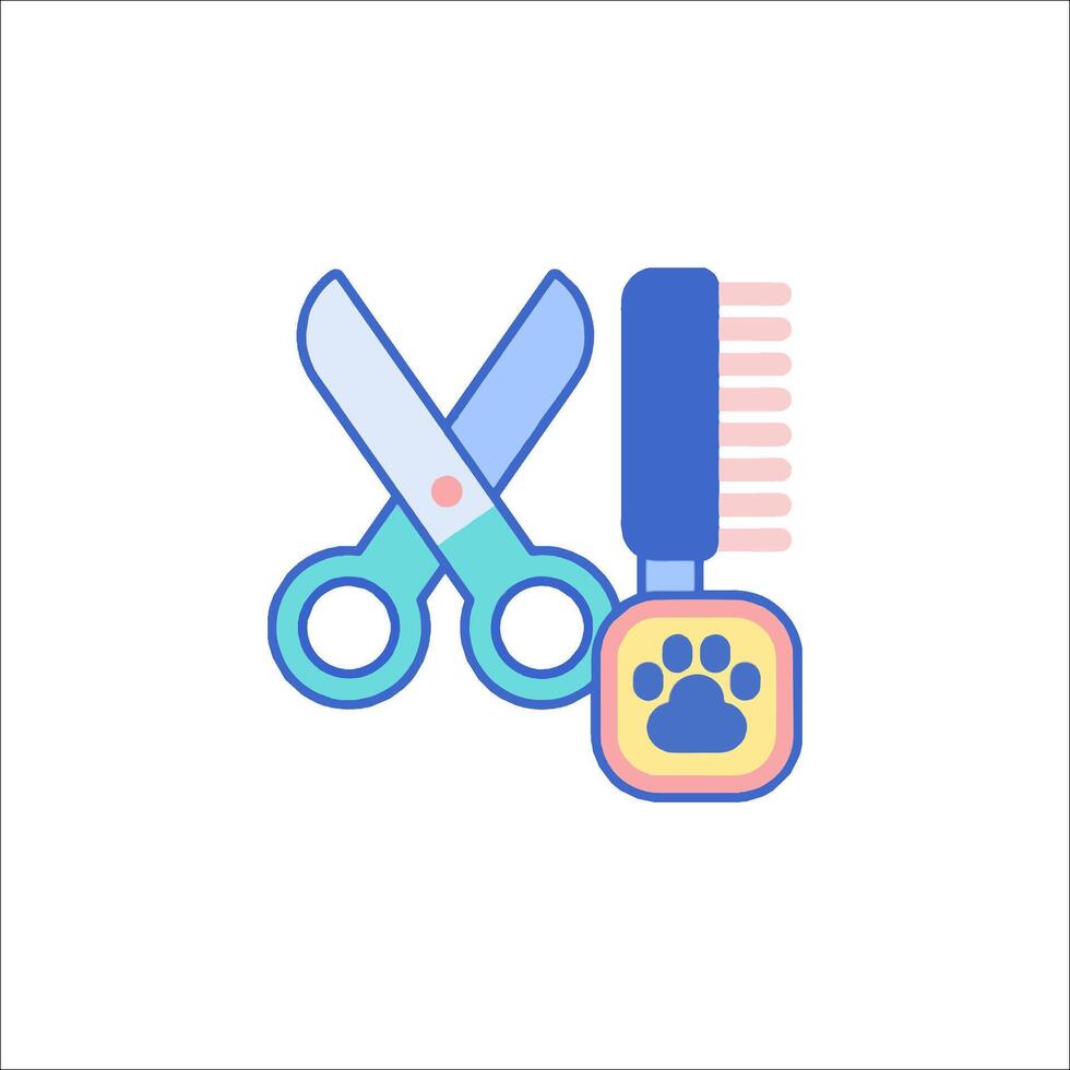 A pair of scissors and a comb with a dog's paw vector
