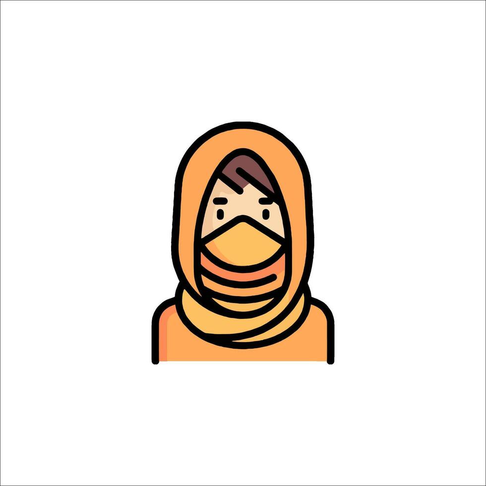 A woman wearing a scarf and a mask vector