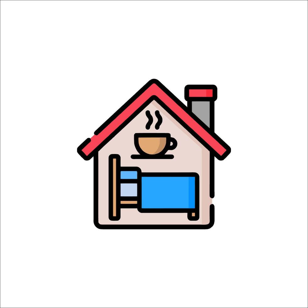 A house with a bed and coffee cup icon vector