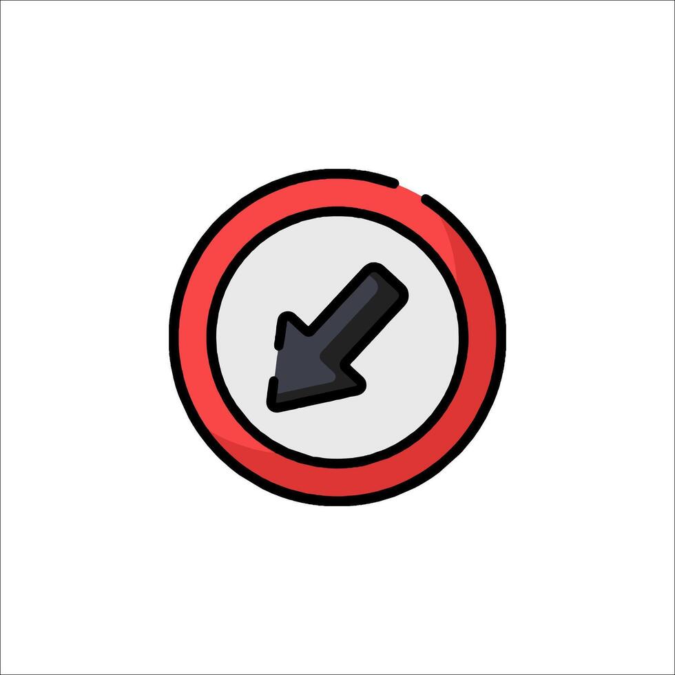 A red and black arrow pointing down in a circle vector