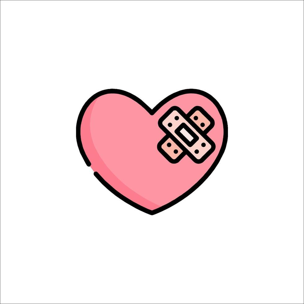 A pink heart with a bandage on it vector