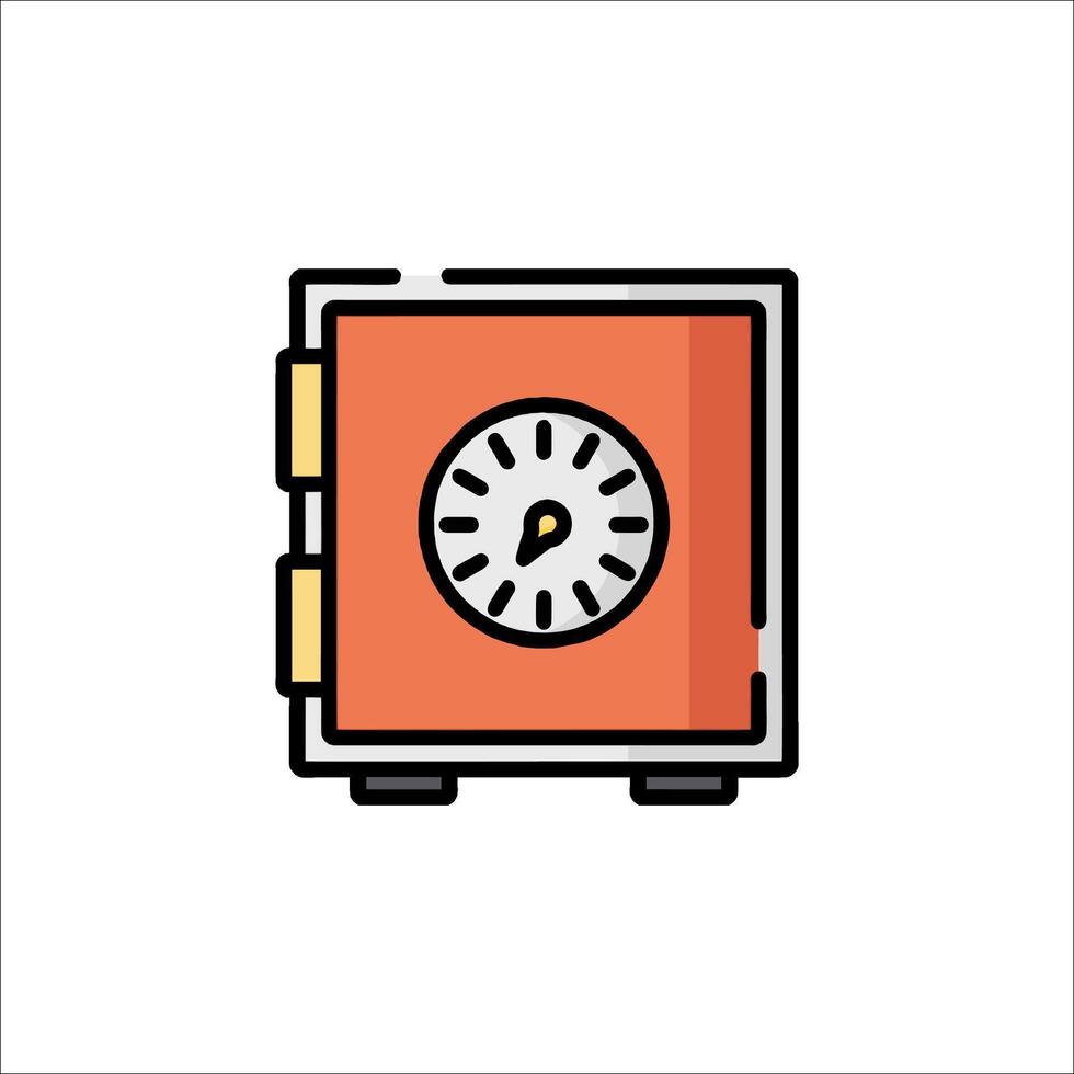 An orange safe box with a clock inside vector