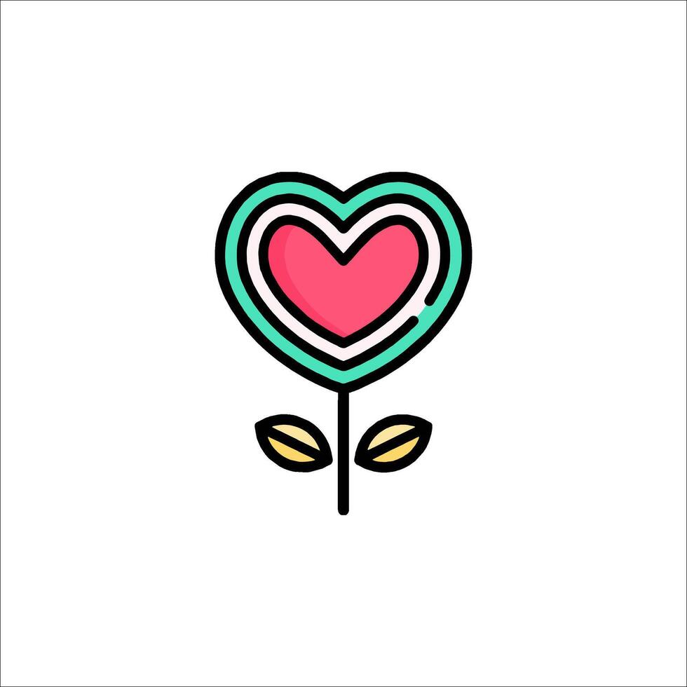 A heart shaped flower with leaves on it vector