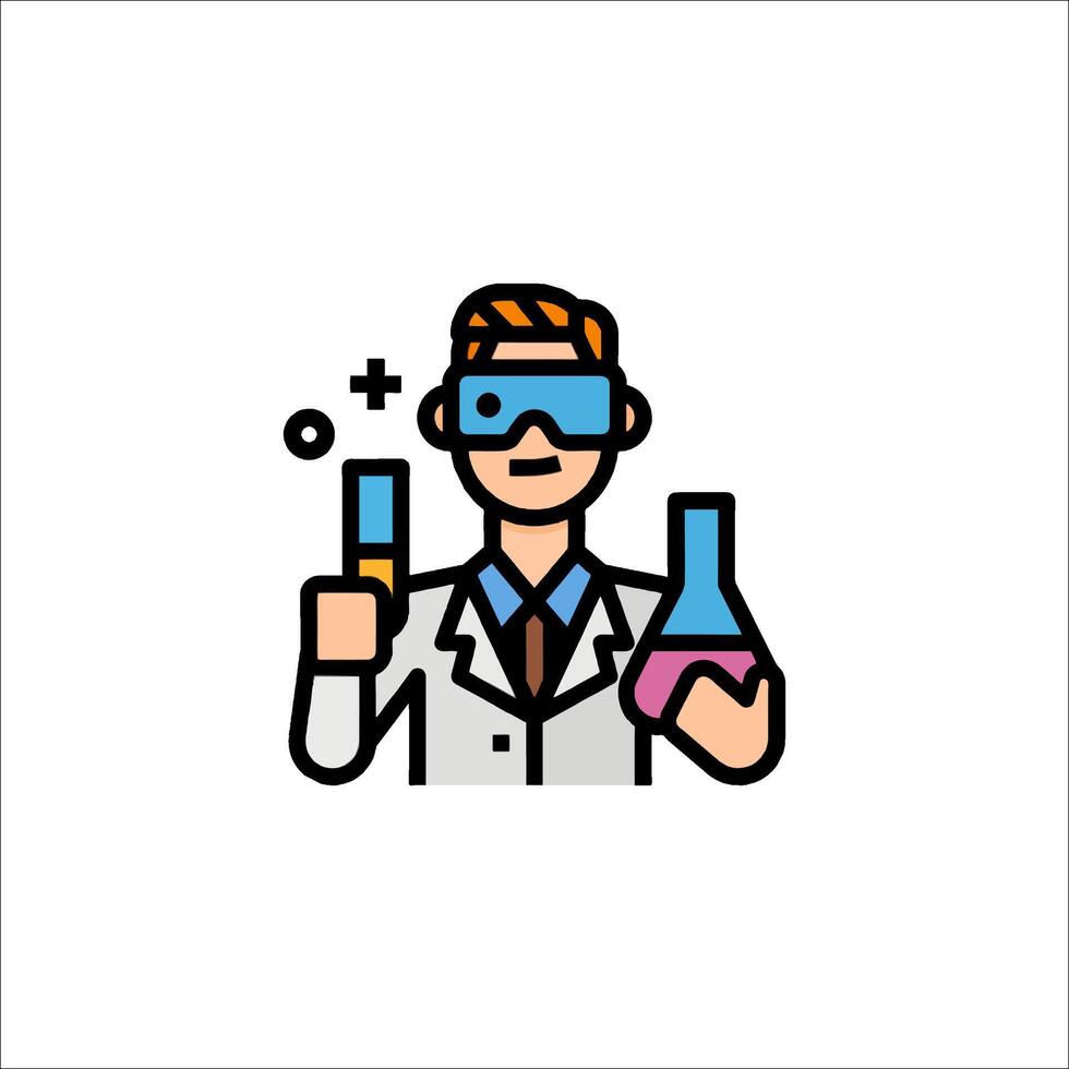A man in a lab coat holding a flask and a test tube vector