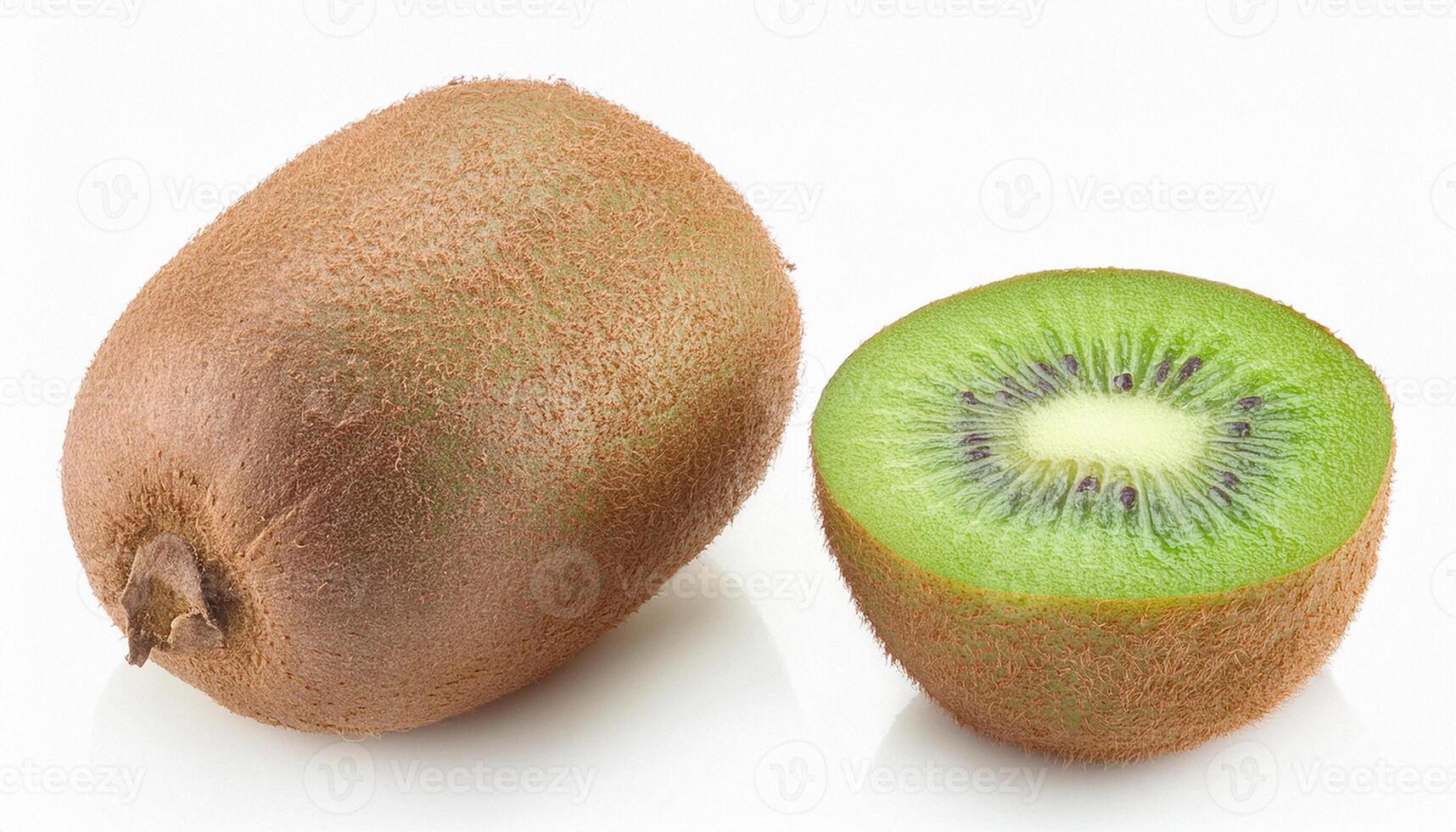Ripe whole kiwi fruit and half kiwi fruit isolated on white background photo