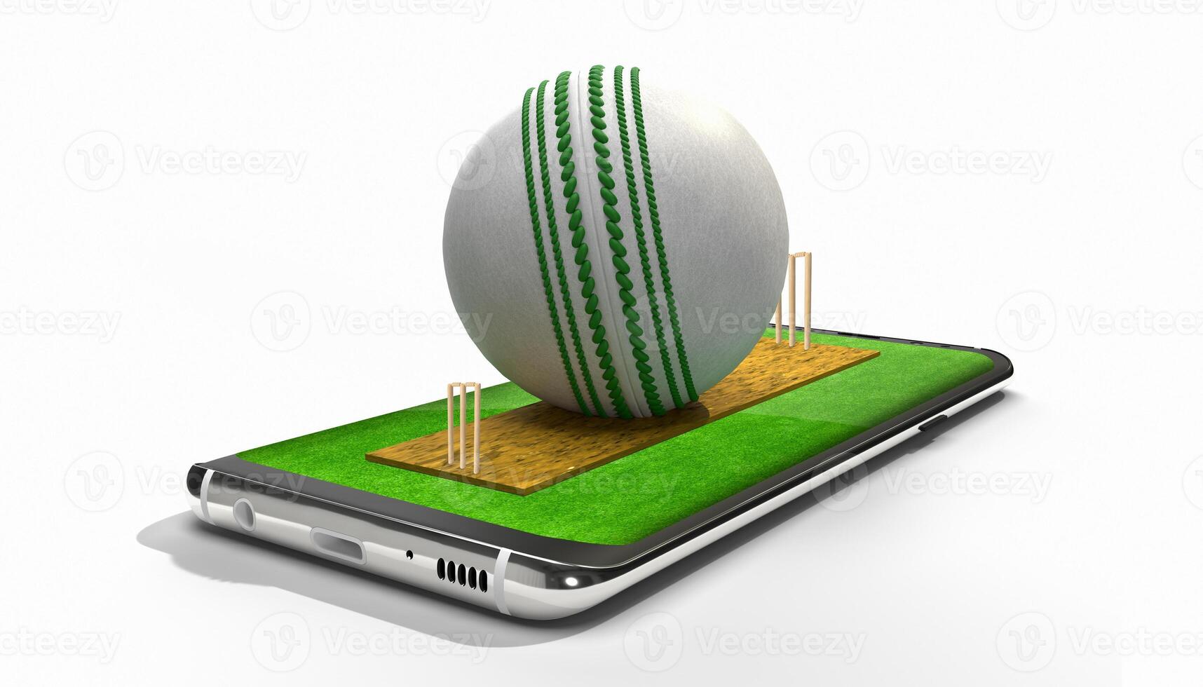 Cricket ball with mobile concept isolated background. 3d rendering illustration. photo