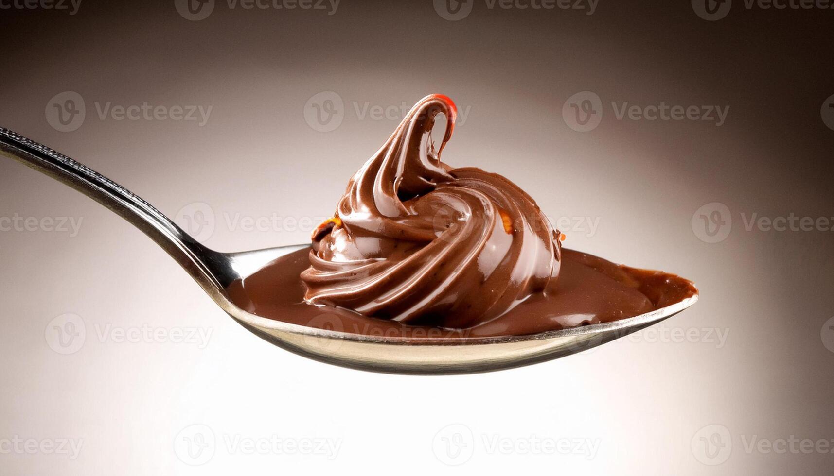 Hazelnut cream in spoon isolated on white background, full depth of field photo