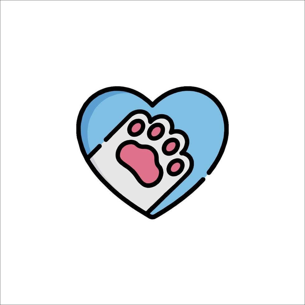 A heart with a paw and paw print on it vector