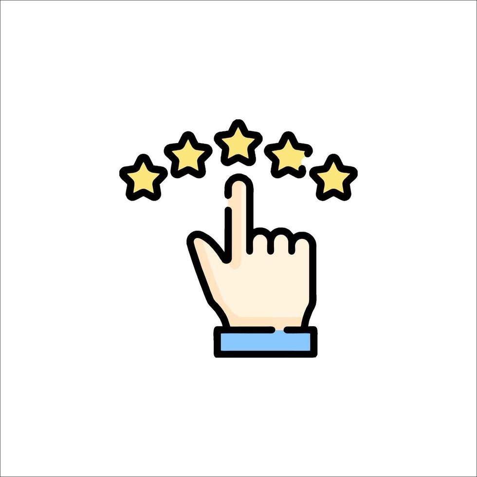 Five star rating icon with hand pointing to the right vector
