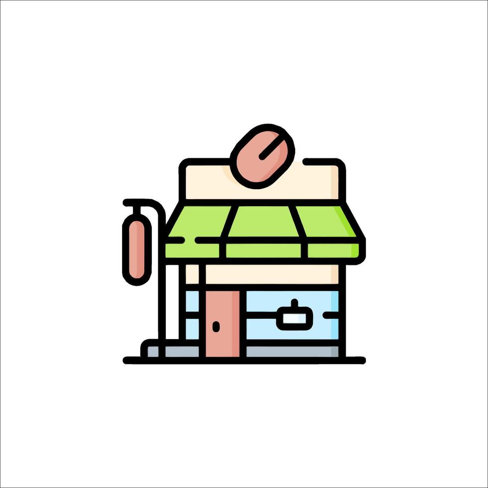 A coffee shop icon with a sign on the front vector