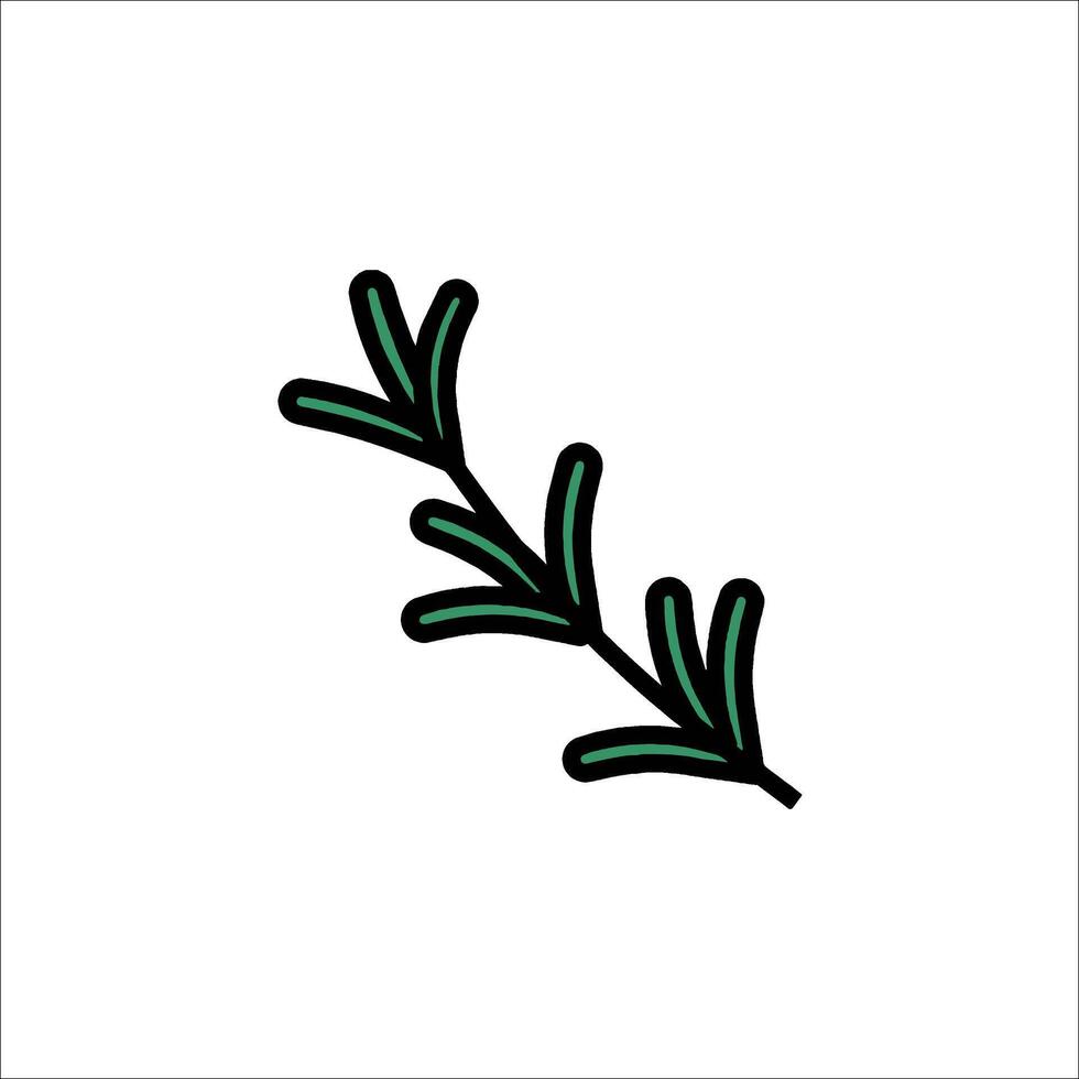 A branch of rosemary is shown in a line drawing vector