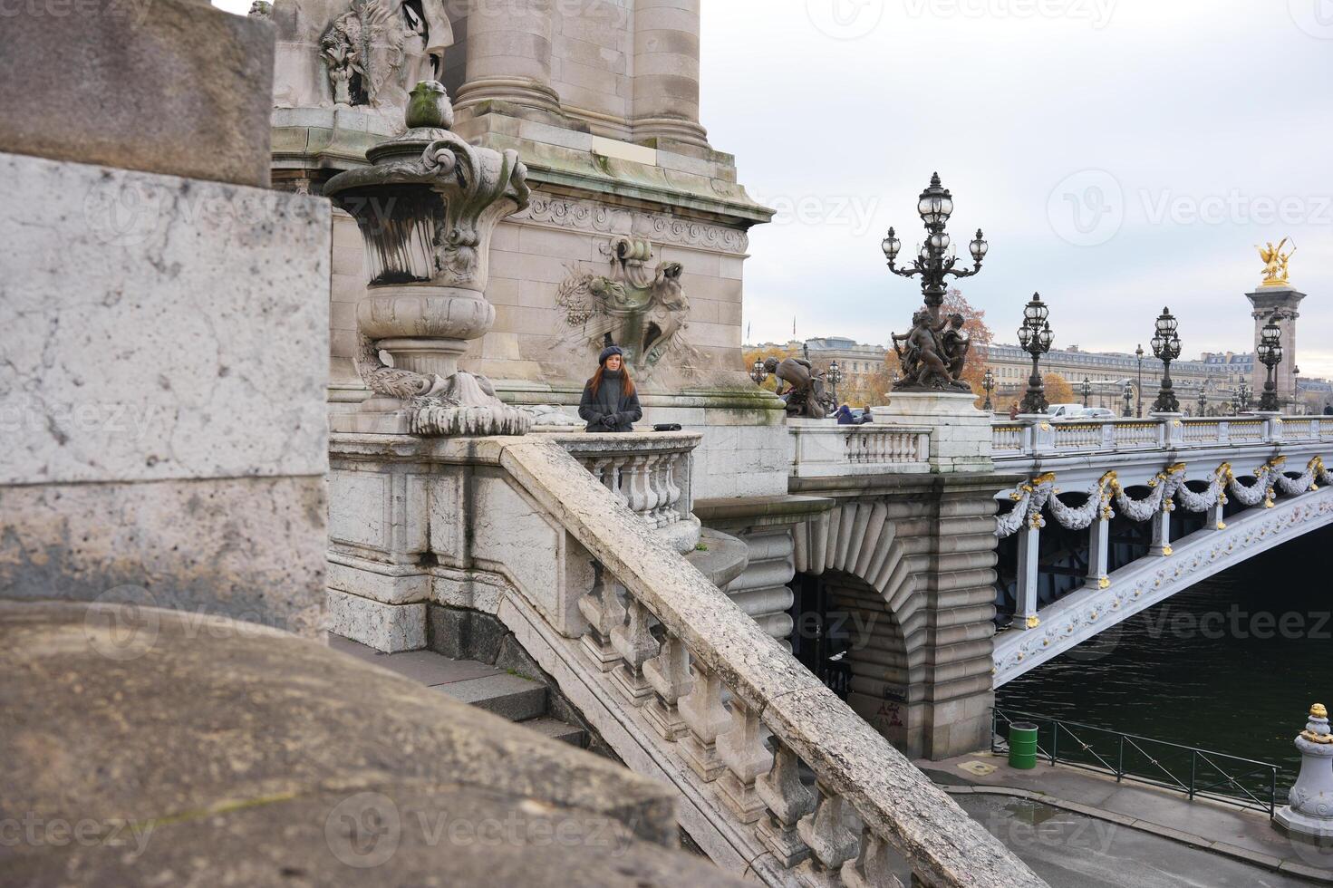 Post Alexandre III. Serene Sunset Views from the Iconic Bridge of Paris photo
