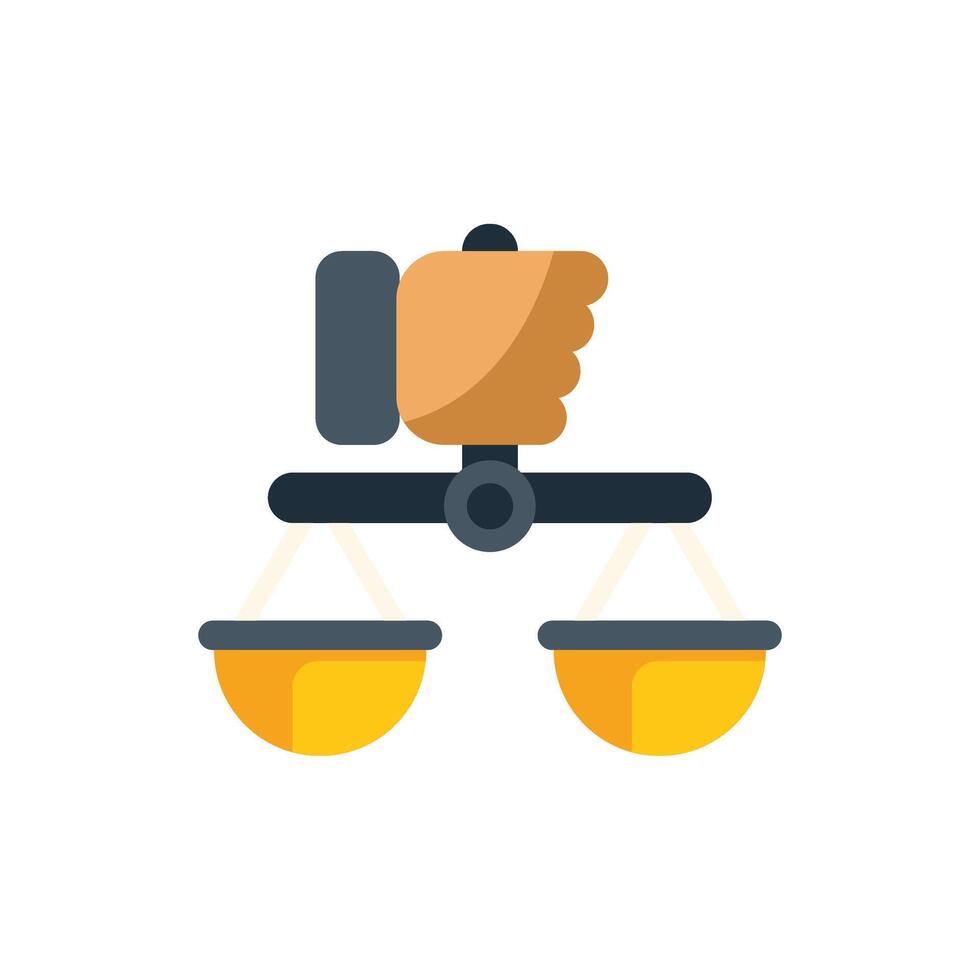 Hand holding balance scale with golden pans symbolizing justice and law vector