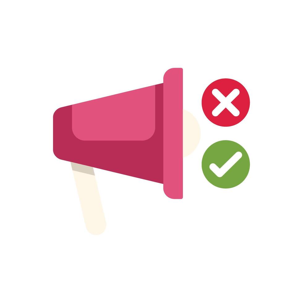 Megaphone announcing true or false information with check and cross marks vector