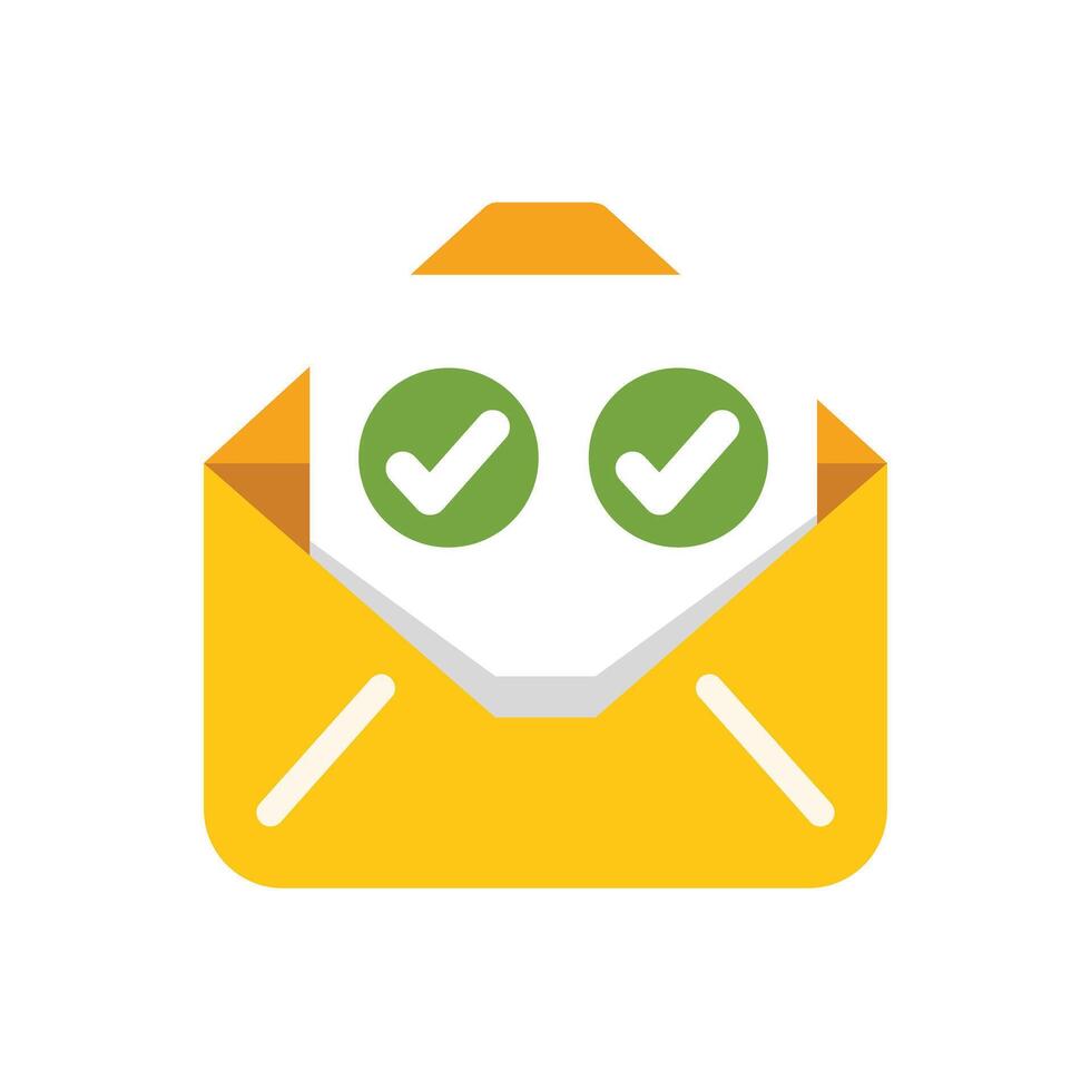 Yellow envelope confirming subscription with two check marks vector