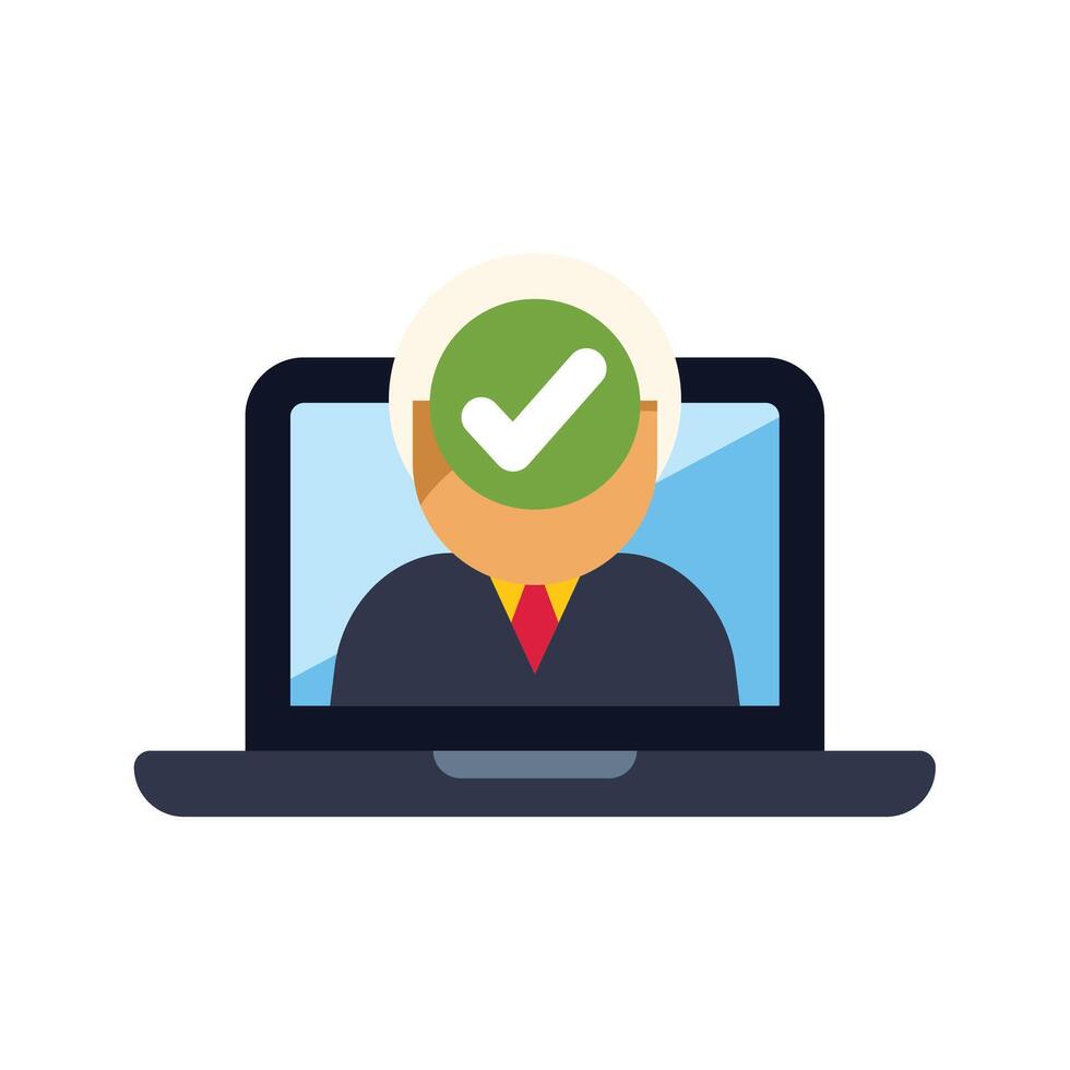 Businessman successfully completing online task on laptop computer vector