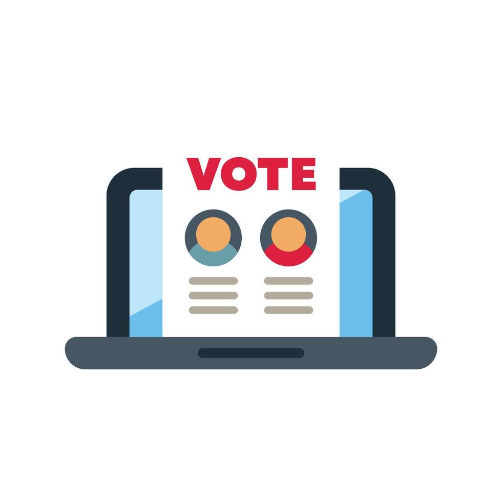 Online voting concept with laptop showing candidates and ballot on screen displaying political participation and digital democracy in modern elections vector
