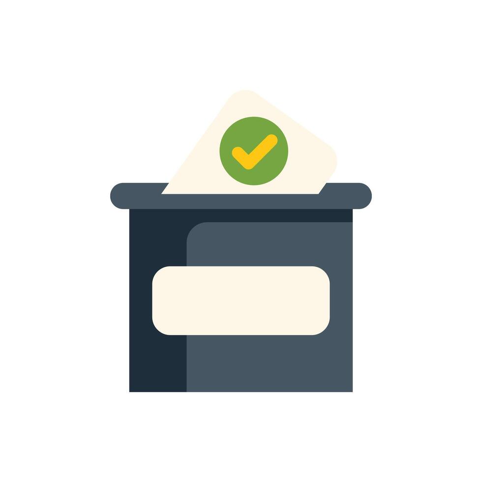 Ballot paper being inserted into ballot box with tick sign vector