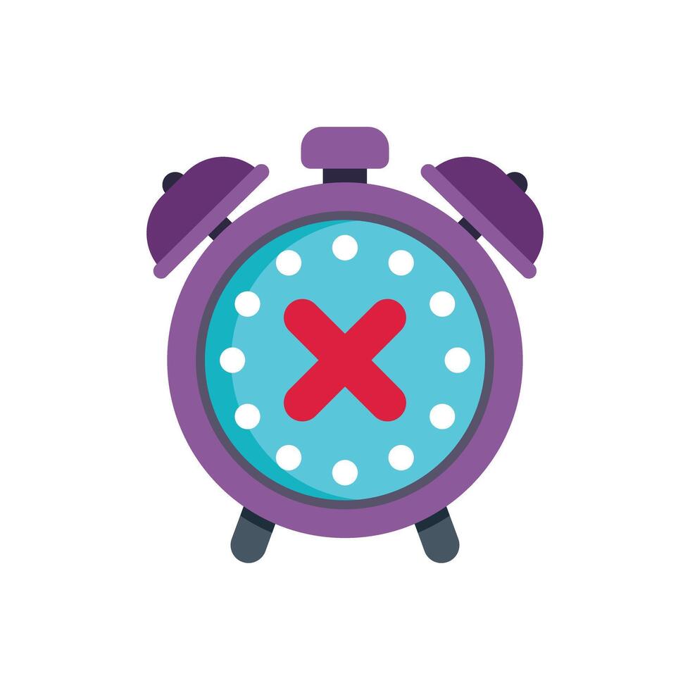 Purple alarm clock showing canceled time with red cross sign vector