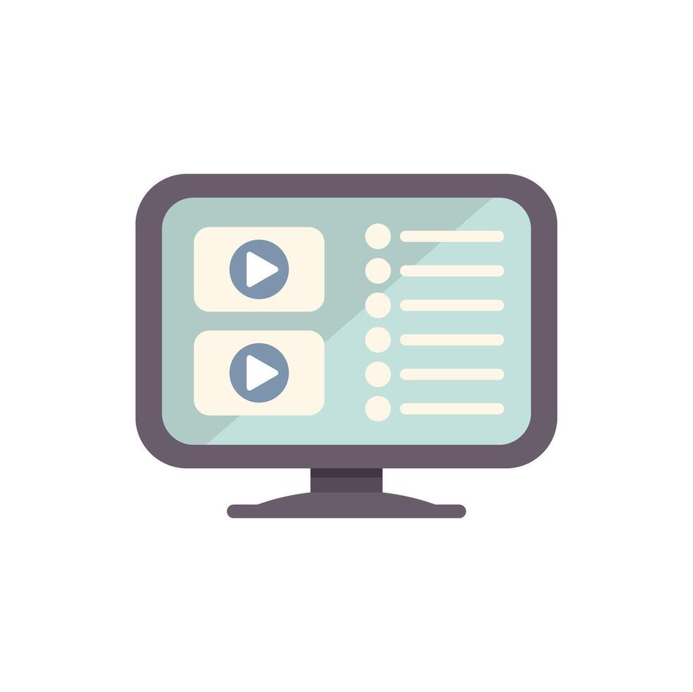 Computer monitor displaying player interface with playlist and buttons vector