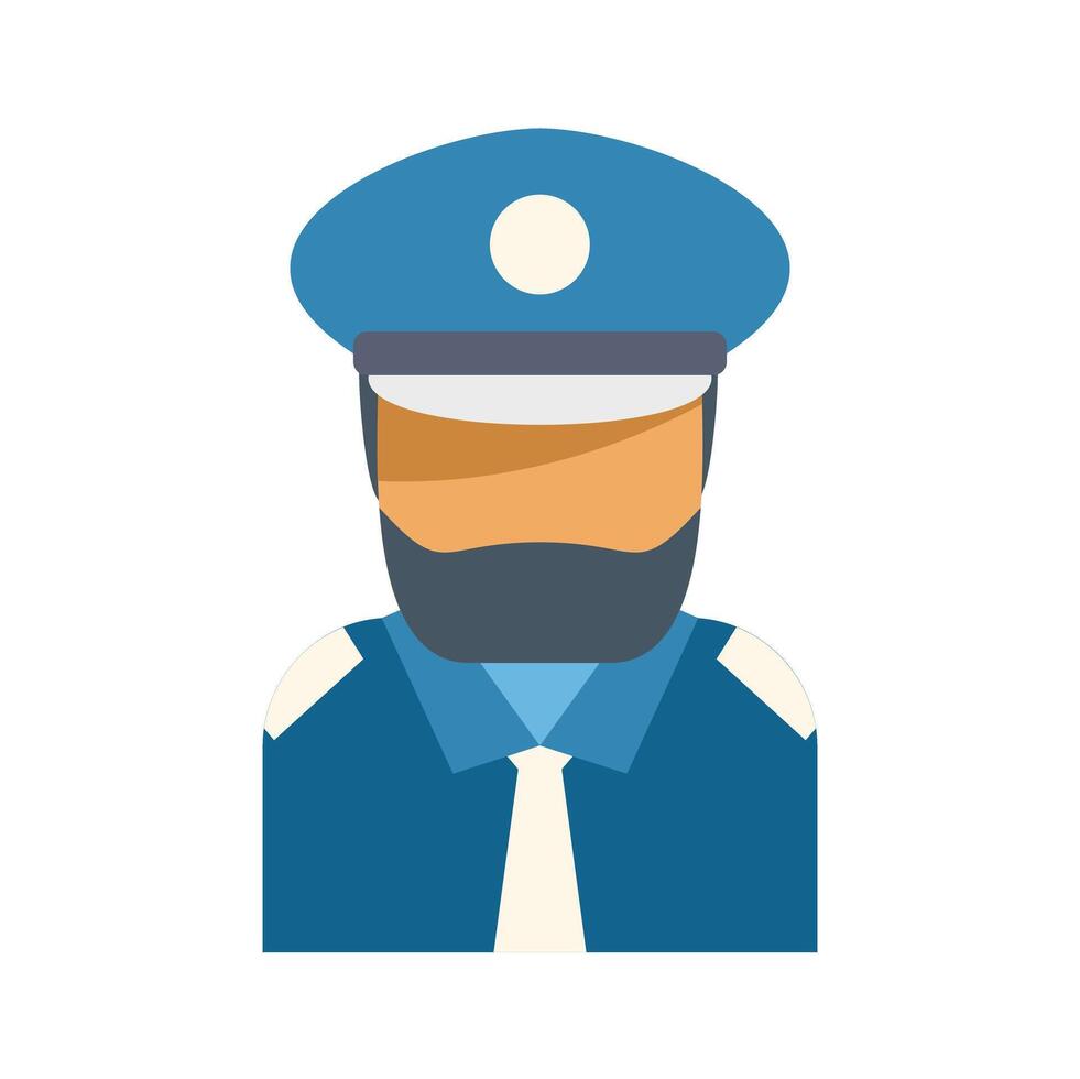 Security guard wearing blue uniform and hat with badge is standing vector
