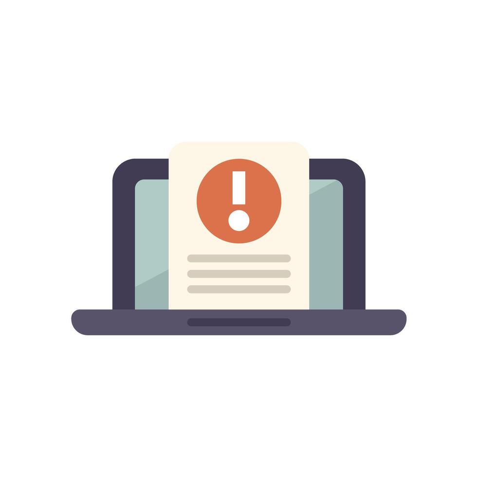 Laptop displaying warning message with exclamation point icon vector