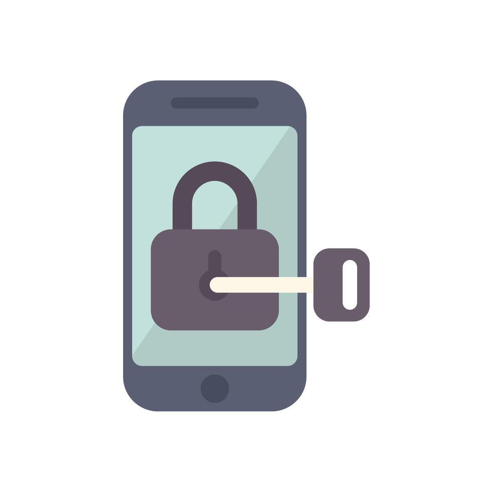 Smartphone security system with key unlocking padlock on screen vector