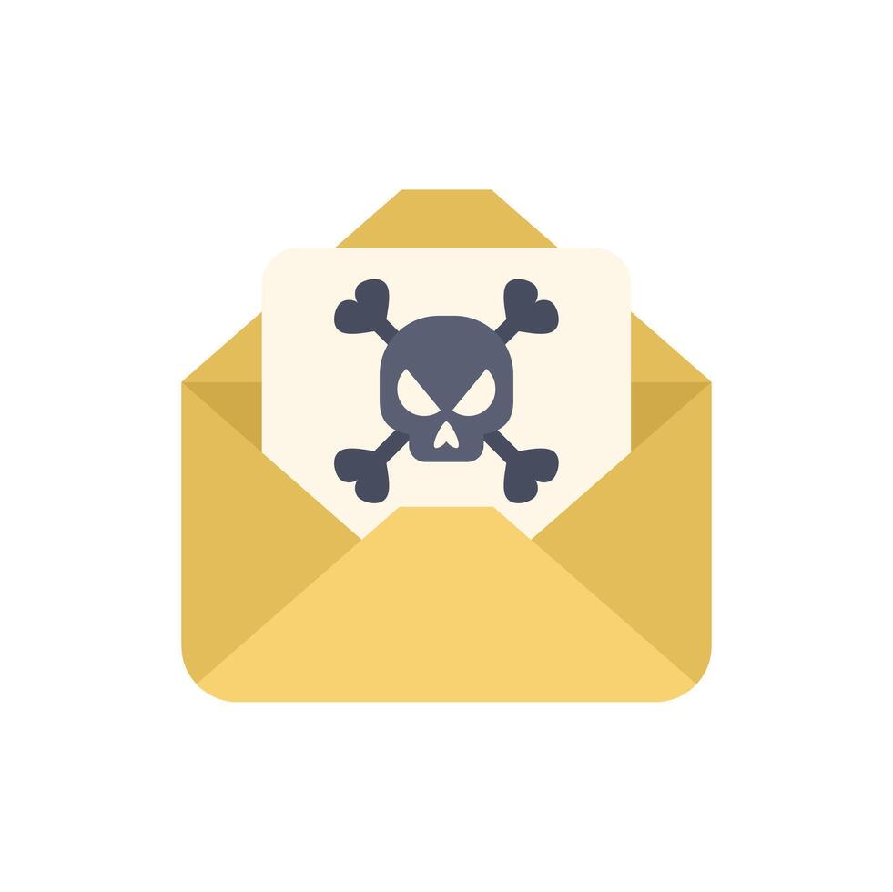 Yellow envelope containing letter with skull and crossbones showing cyber crime vector