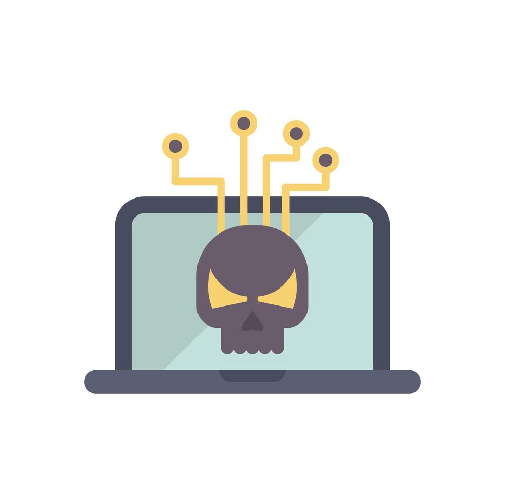 Cybercrime concept, skull appearing on laptop screen vector