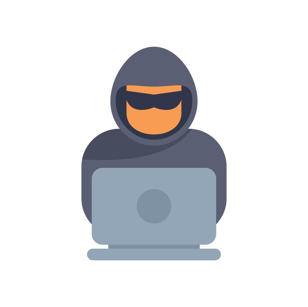 Hacker wearing a hoodie using a laptop computer vector