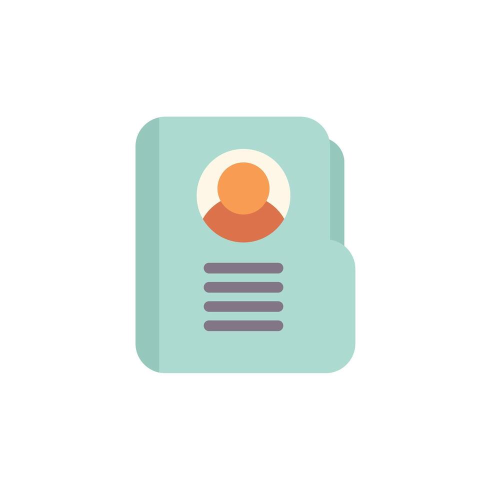 Green personal profile folder icon showing data about person vector