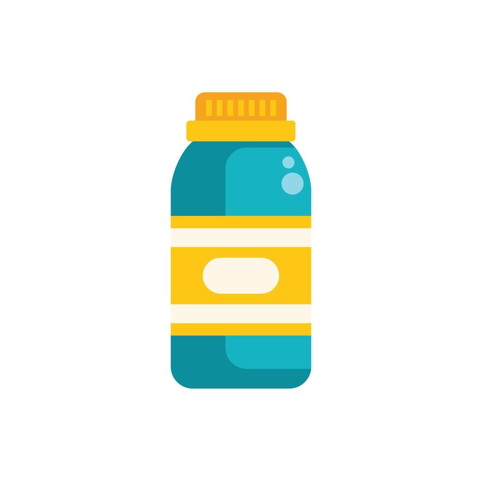 Blue plastic bottle with yellow label containing liquid showing through plastic vector